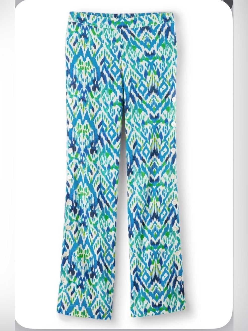 Soft Surroundings Linen Blend Blue Green Wide Leg Pants Size Medium - Picture 2 of 7